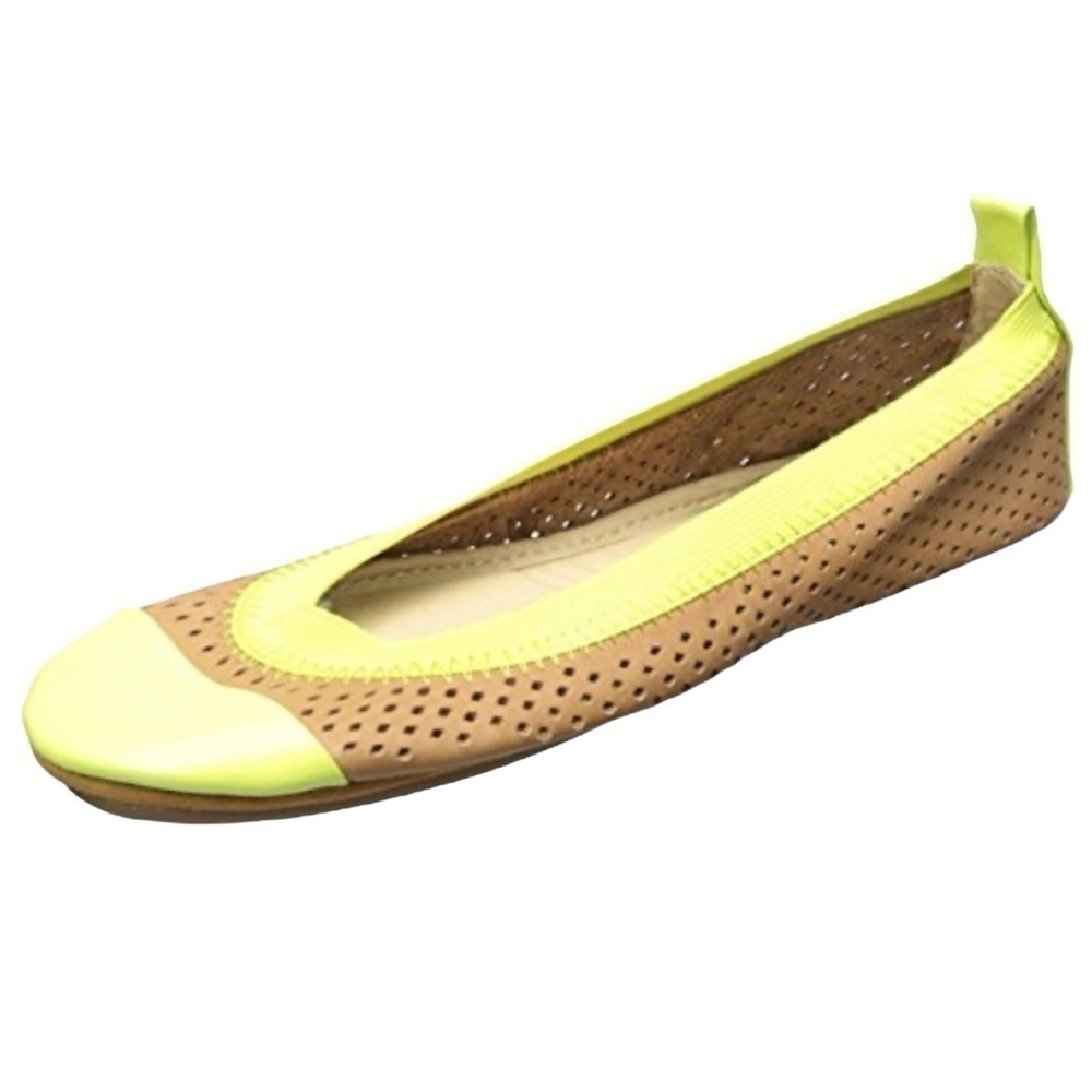Yosi Samra  Samantha Perforated Leather Ballet Flats, Sienna/Limette Mel 8